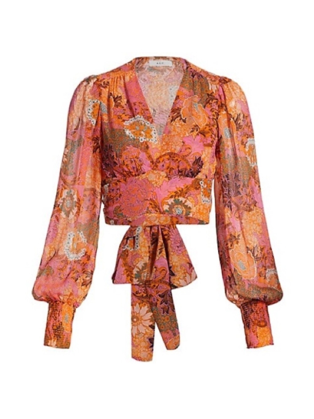 A.L.C. Floral Wrap Blouse in Pink and Orange